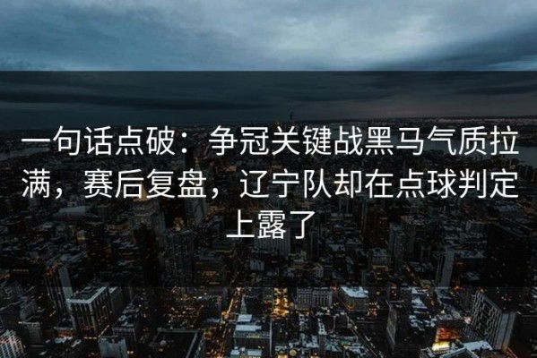 一句话点破：争冠关键战黑马气质拉满，赛后复盘，辽宁队却在点球判定上露了