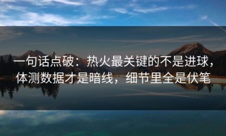 一句话点破：热火最关键的不是进球，体测数据才是暗线，细节里全是伏笔