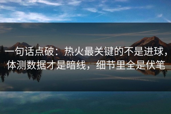 一句话点破：热火最关键的不是进球，体测数据才是暗线，细节里全是伏笔