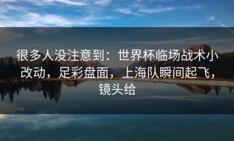 很多人没注意到：世界杯临场战术小改动，足彩盘面，上海队瞬间起飞，镜头给